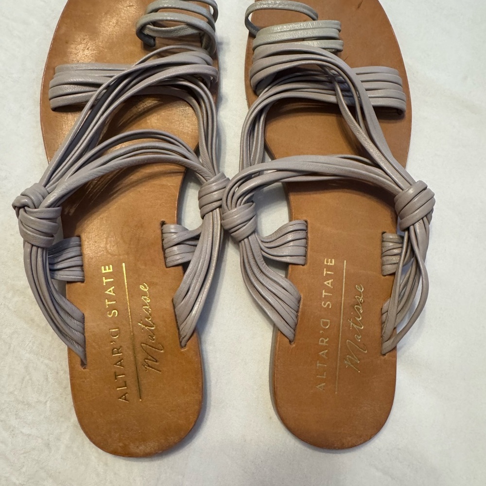 Altar'd State Gray Matisse Leather Sandals Slides